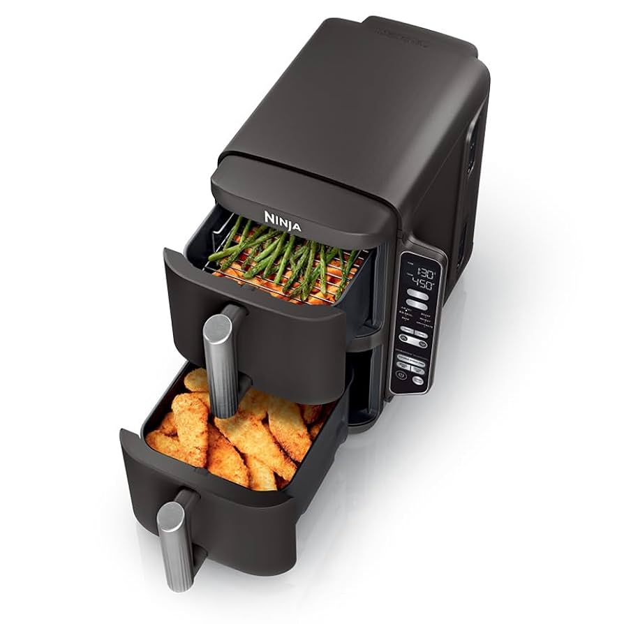 Double Basket Air Fryer – Large Capacity, Dual Zone Cooking, Independent Temperature Control, Stackable Design