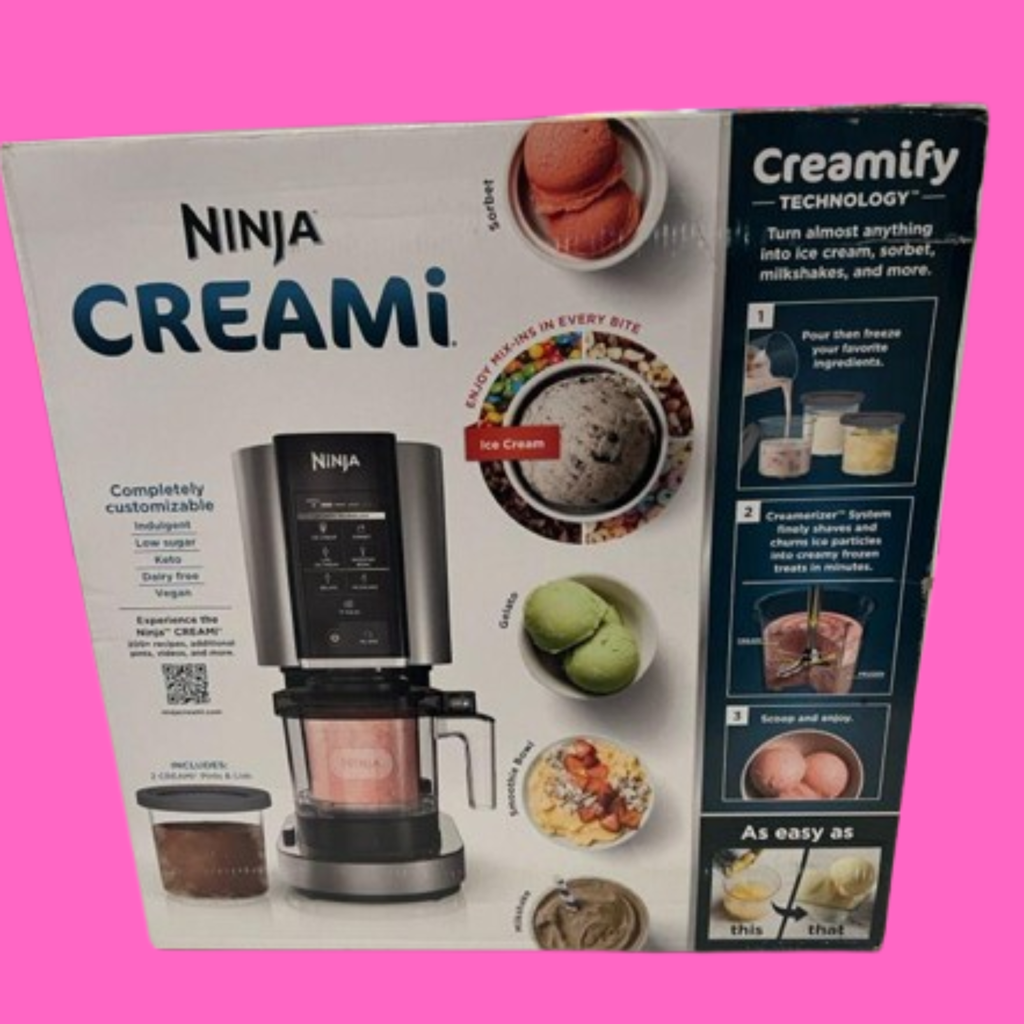 Ninja CREAMi 7-in-1 Ice Cream Maker – Gelato, Sorbet, Milkshakes & Smoothie Bowls (Black, NC299AMZ)