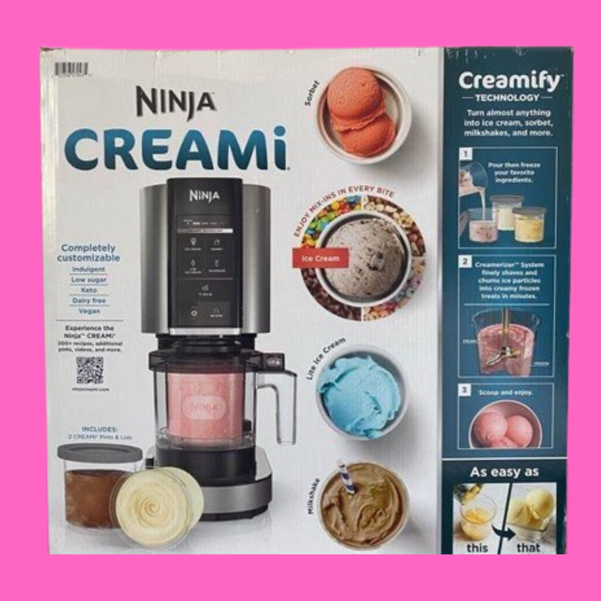 Ninja CREAMi 7-in-1 Ice Cream Maker – Gelato, Sorbet, Milkshakes & Smoothie Bowls (Black, NC299AMZ)